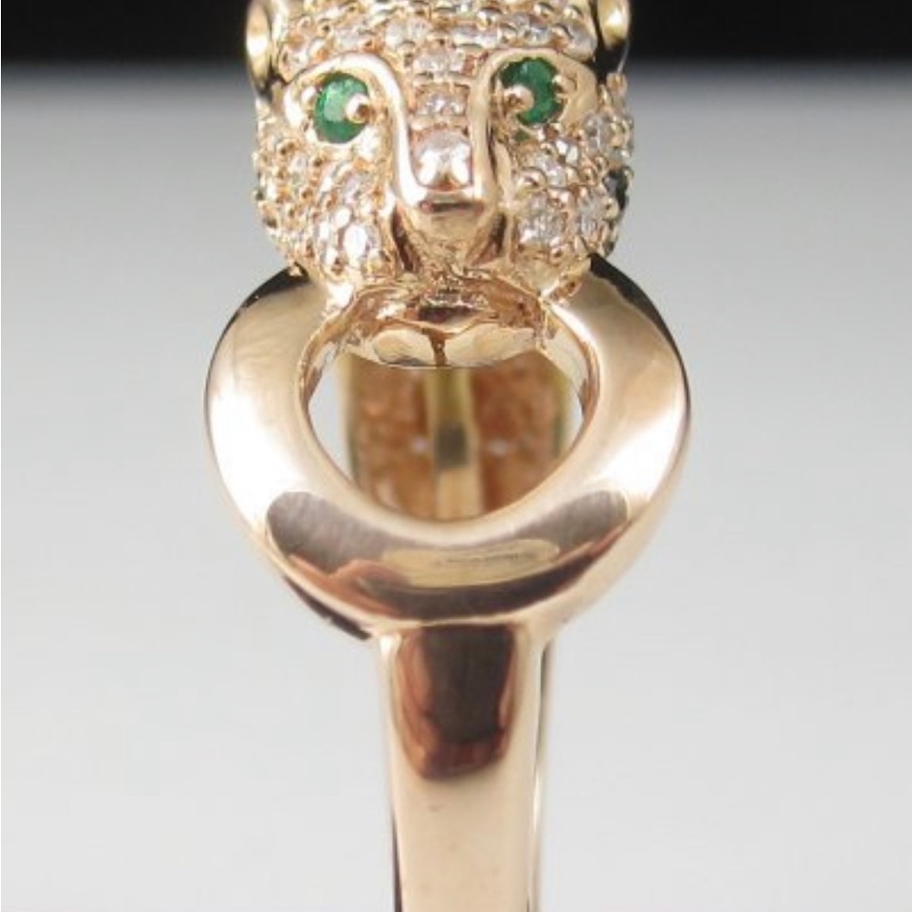 Beautiful 14k solid gold rose Panther Genuine diamonds & Emerald eyes! Gorgeous